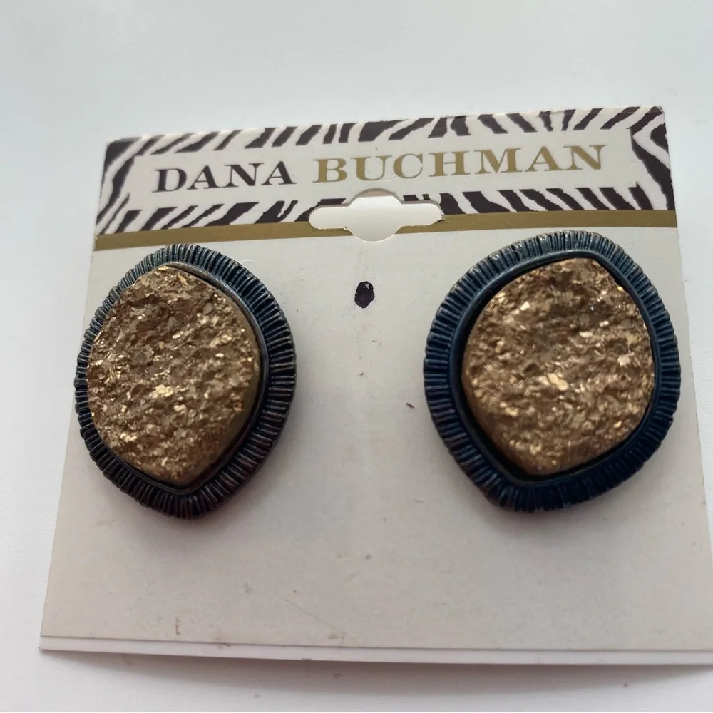 Dana Buchman Textured Gold and Black Fashion Earrings Pierced post NWT
